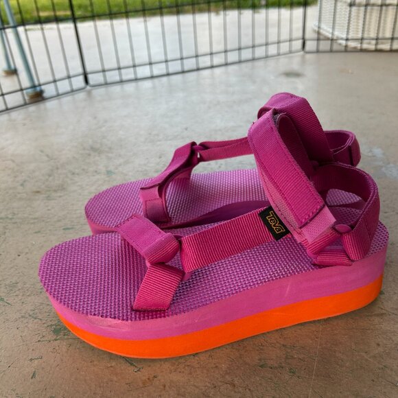 Teva Women's Flatform Universal Platform Pink Orange Sandal - Picture 4 of 8